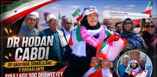Dr Hodan Cabdi Oo Qadiyada Somaliland U Dagaalanta Ayaa Lagu soo Dhaweeyey Madaarka Hargeysa.
