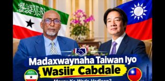 Wasiir Cabdale & Madaxwanaha Taiwan Oo Arimo Xasaasiya Ka Hadlay